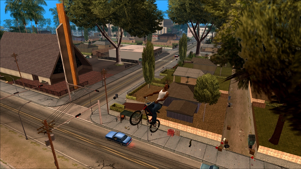 GTA San Andreas CJ Super Bunny Hop on BMX Bike Jumping Over Buildings